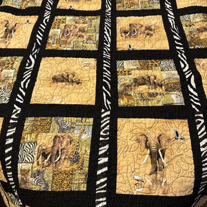 Handmade Safari Zebra Elephant Lion Giraffe Lap Quilt Throw African 56x63